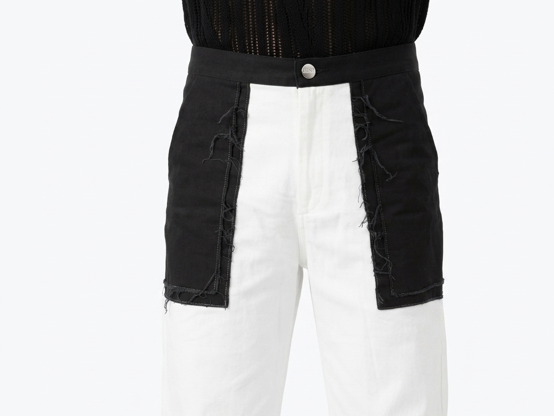 COLOUR BLOCK WIDE CROPPED DENIM JEAN