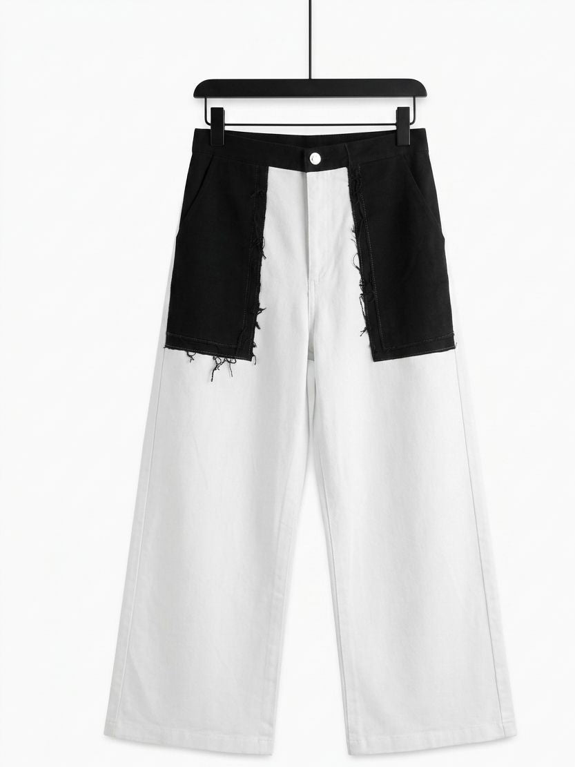 COLOUR BLOCK WIDE CROPPED DENIM JEAN